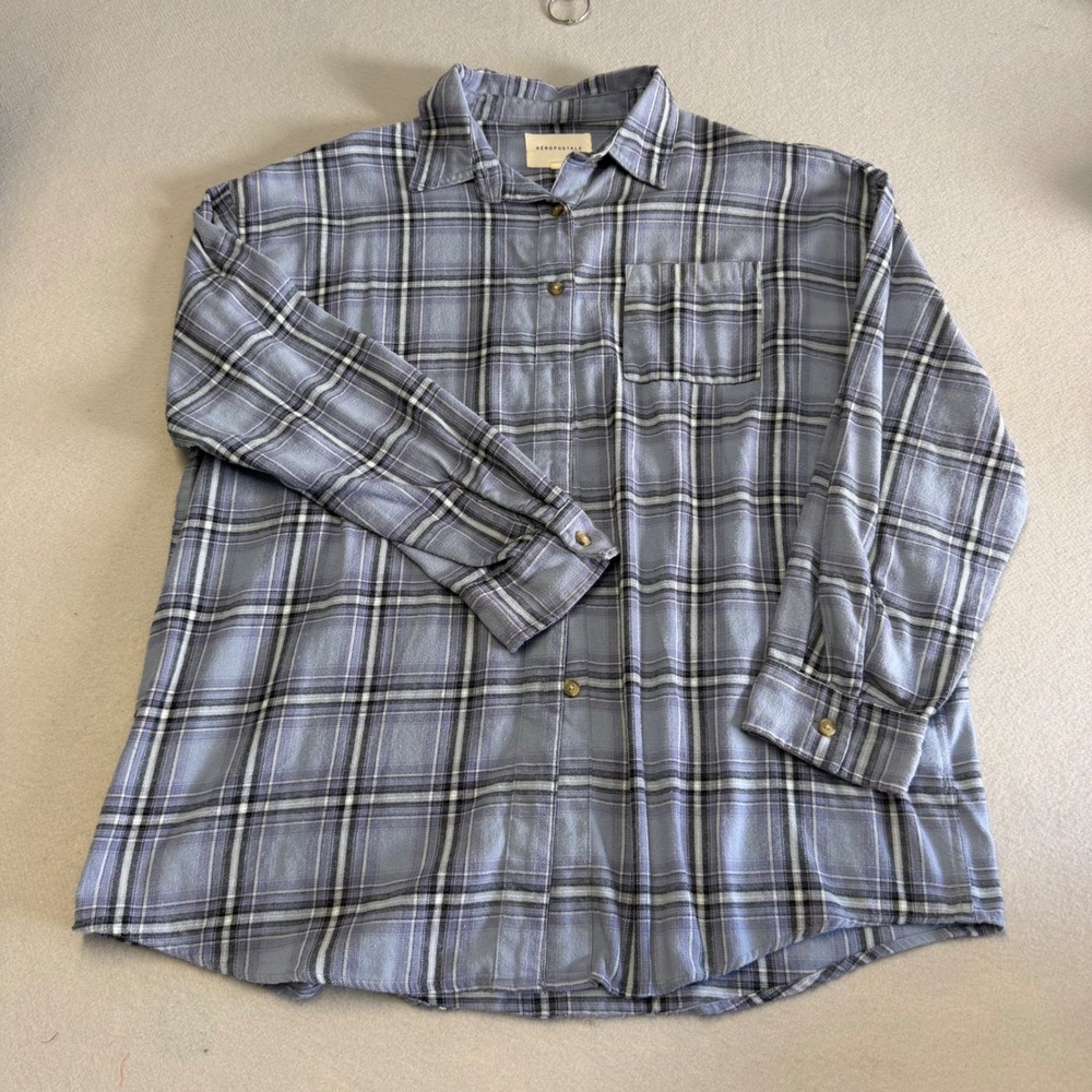 Aeropostale Kids Blue Plaid Flannel Button Down Long Sleeve Shirt Medium